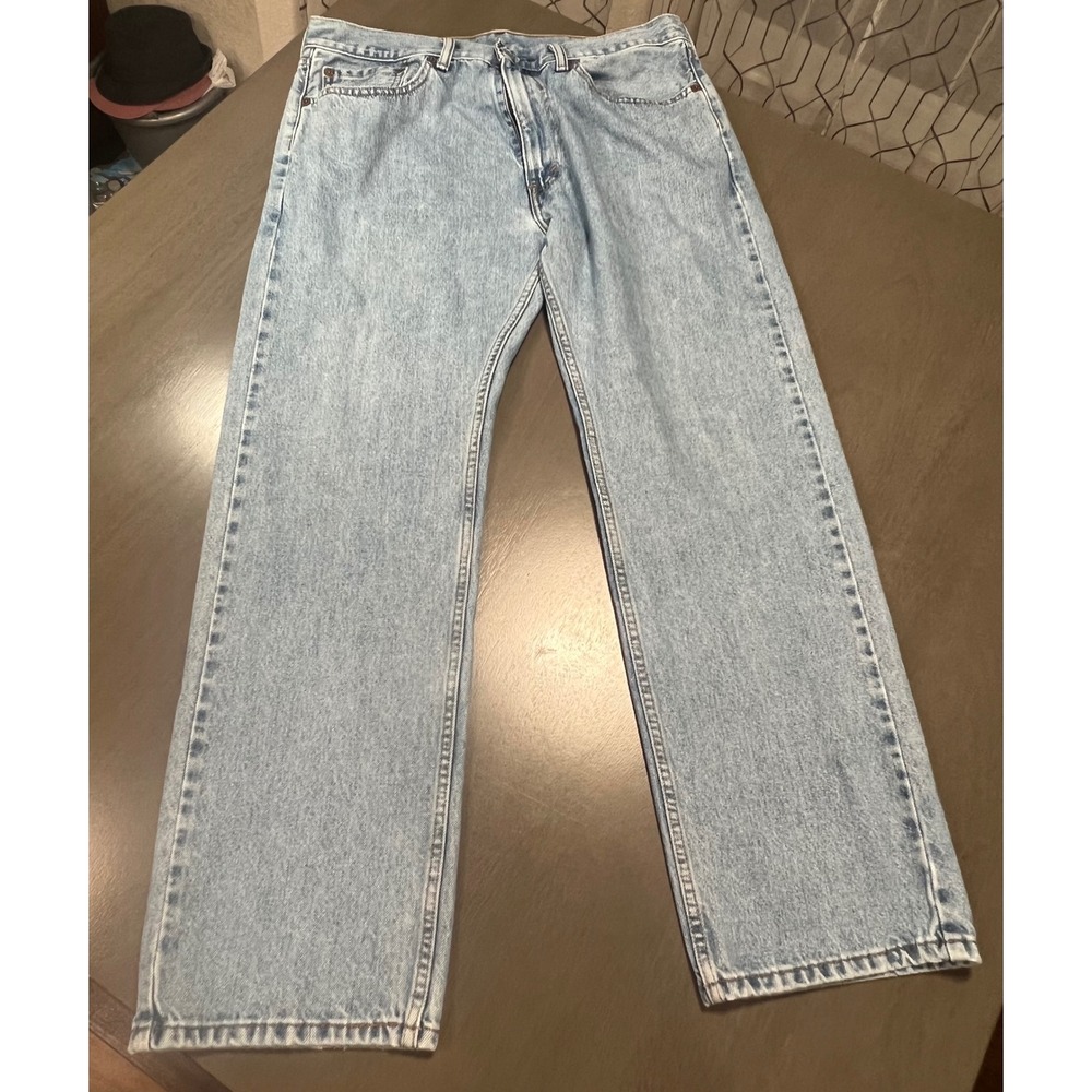 Levis 505 Regular Fit Straight Leg Jeans Light Wash Denim Mens 36x30